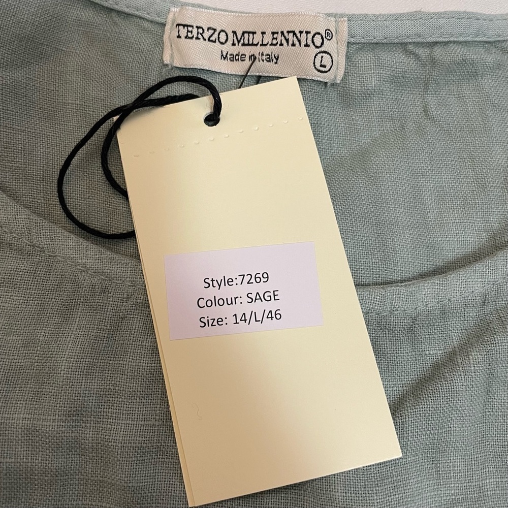 NWT New Terzo Millennio Sage Eyelet-trim Linen Top Made in Italy Size L - Picture 8 of 11